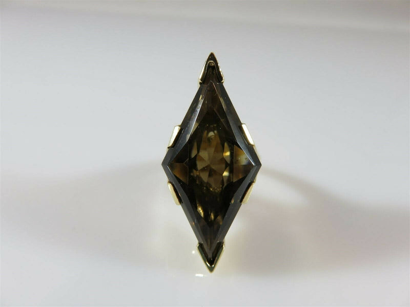 Exceptional Large 14K Gold Diamond Shaped Smoky Quartz Solitaire Ring 9 grams - Just Stuff I Sell