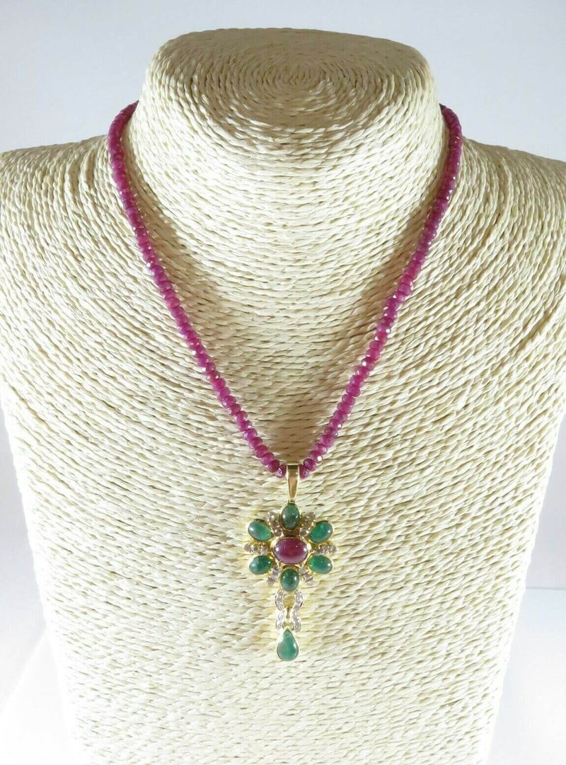 18K Gold Diamond Ruby and Emerald Enhancer Ruby Necklace Fully Appraised 5100.00 - Just Stuff I Sell