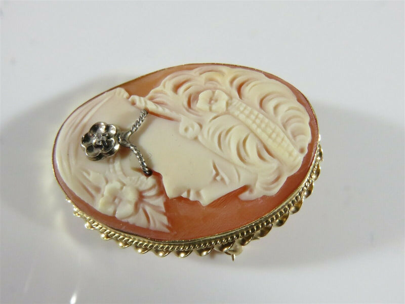 Vintage 14K Gold Cameo Diamond Pansy Accented Brooch Pendant - Just Stuff I Sell