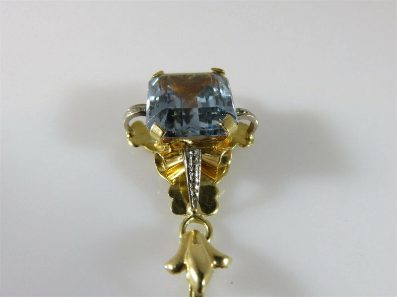 Art Nouveau Arts & Crafts Style 18K Yellow Gold Emerald Cut Blue Spinal Pendant - Just Stuff I Sell