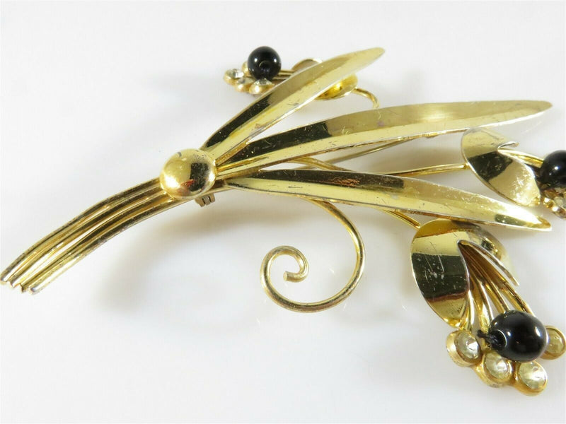 Vintage Gold Vermeil Sterling Silver Black & White Spray Brooch 3 3/4 x 2 3/4 - Just Stuff I Sell