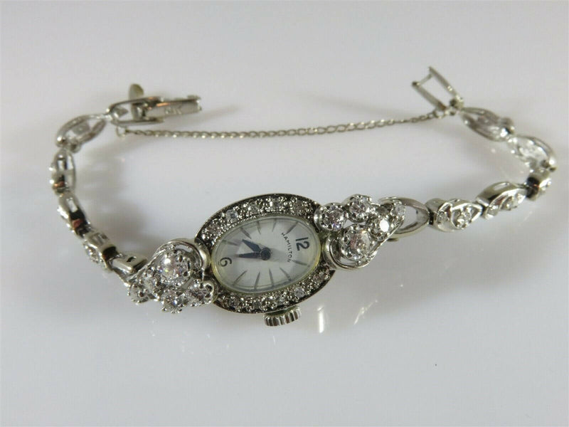 Hamilton Wrist Watch 14K White Gold Case/Band 38 Natural Diamonds For Her - Just Stuff I Sell