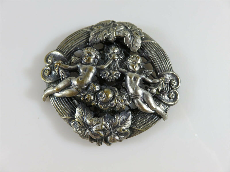 Vintage Art Nouveau Style Pressed Metal Repousse Scarf Clip with Cherubs - Just Stuff I Sell