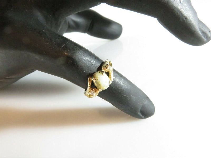 Vintage Gold Vein Quartz & Diamond Accented Gold Miners Style Ring Size 4.5 - Just Stuff I Sell