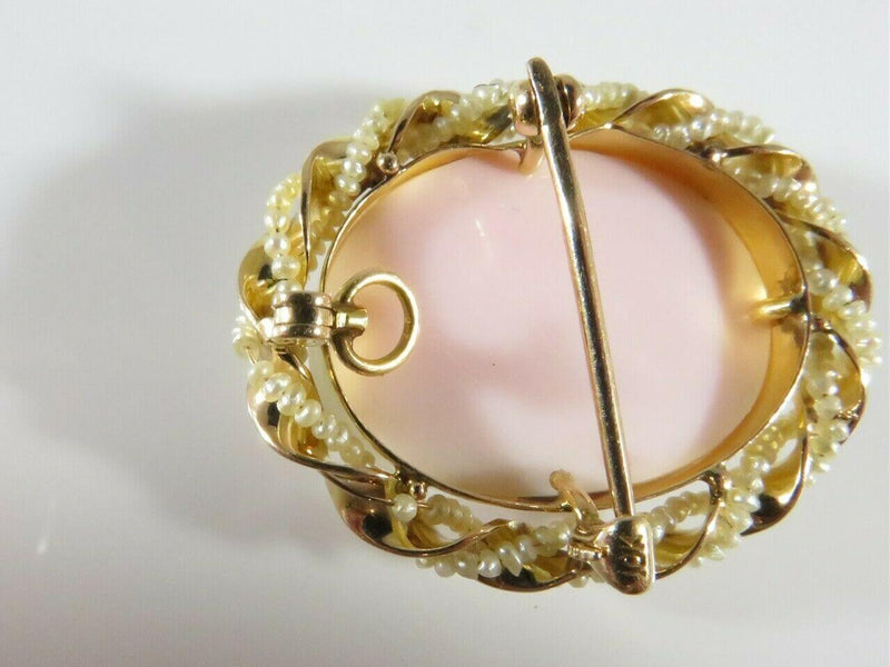 Art Nouveau Rosalyn Shell Cameo Seed Pearl & Enamel Brooch Pendant - Just Stuff I Sell