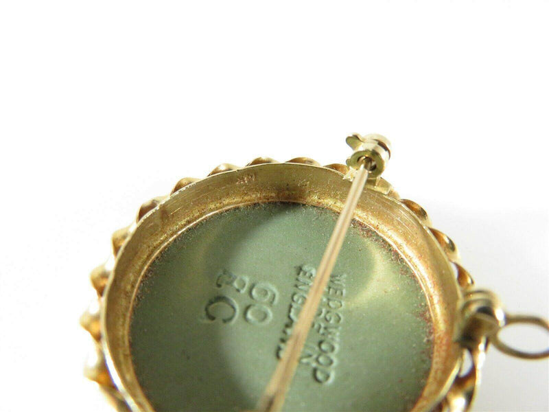 14K Gold Green White Wedgewood Pendant Brooch made in England - Just Stuff I Sell
