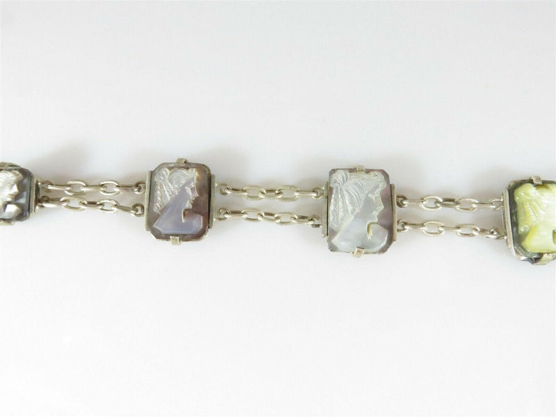 Antique Carved Mother of Pearl Cameo Grand Tour Souvenir Bracelet 800 Silver - Just Stuff I Sell