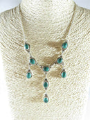 Antique Style Sterling Silver 17" Necklace Cabochon Malachite 3 Drops Dangles - Just Stuff I Sell