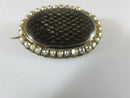Mourning Brooch E.M.B. Dec. 10th 1855 Dark Brown Hair 10K Gold Pearl Accent - Just Stuff I Sell