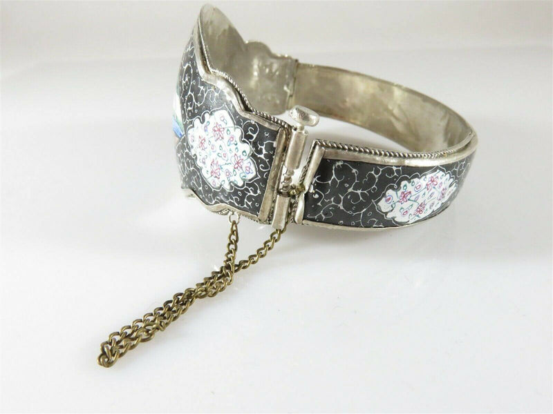 Art Deco Bracelet Persian Enamel Silver Bangle Scenic Floral Vintage 1930's Cuff - Just Stuff I Sell
