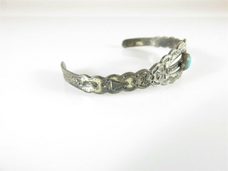 Fabulous Vintage Petite Navajo Cuff 4" Sterling Silver Turquoise Southwestern Cuff - Just Stuff I Sell