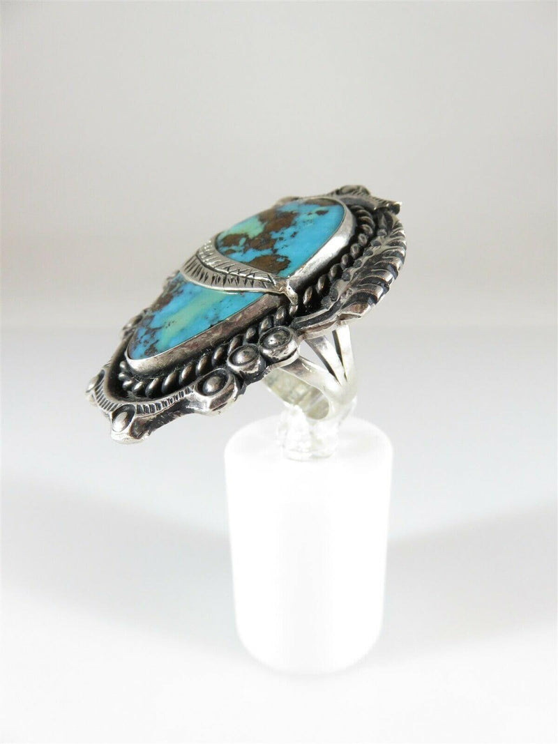 Bold Beautiful Turquoise & Sterling Silver Ring Unisex Statement Ring Size 8.5 - Just Stuff I Sell