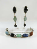 Sterling Silver Bracelet & Earring Set Mexico Cabochon Multi Stones Bezel Set - Just Stuff I Sell