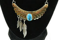 Southwestern Spencer Sterling Silver Gold Filled Bib Feather Turquoise Necklace - Just Stuff I Sell