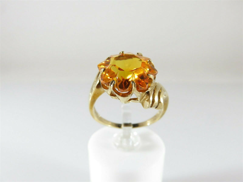 Nice Fancy Cut Orange Sapphire Solitaire Statement Ring 10K Gold Setting Sz 7.75 - Just Stuff I Sell