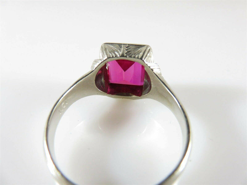 10K White Gold Faceted Ruby Solitaire Art Deco Style Pinky Ring Size 10 - Just Stuff I Sell