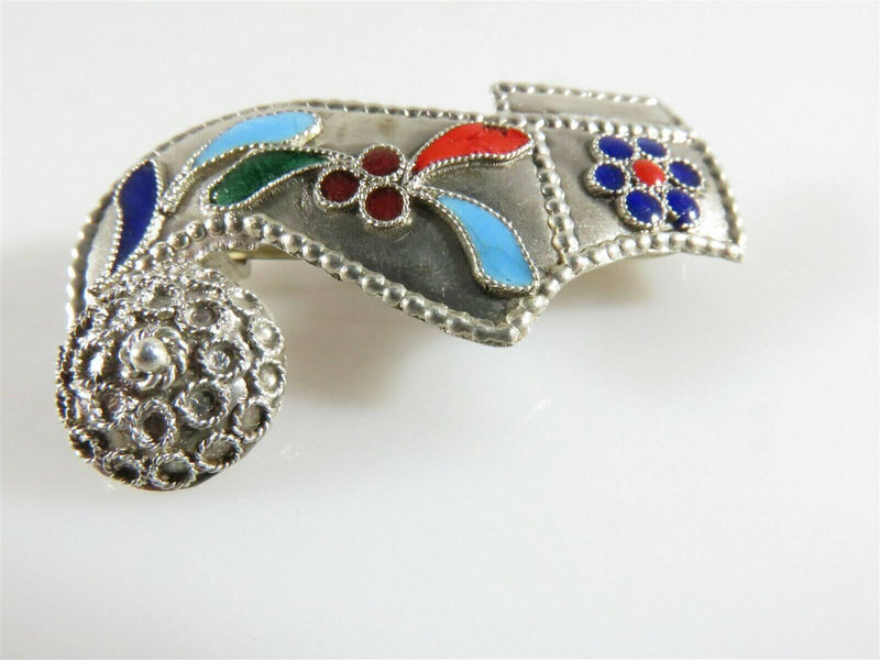 Attractive Tsarouhi Greek Shoe Pin Vintage Enameled Sterling Silver Greece Pure - Just Stuff I Sell