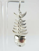 Estate Sterling Silver Fish Bone Head Tail Skeleton Articulated Earrings Mexico - Just Stuff I Sell
