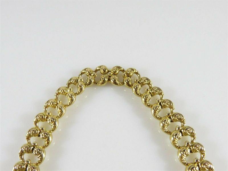 Antique Victorian Krementz 14K Gold Floral Crescent Moon Link Bracelet - Just Stuff I Sell