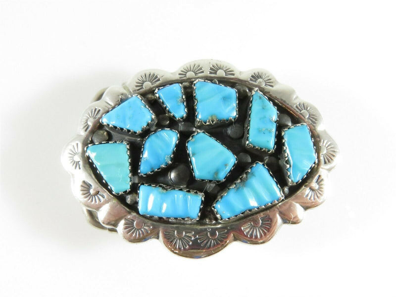 Zuni Pueblo Sleeping Beauty Turquoise Sterling Belt Buckle Artisan Cecilia Iule - Just Stuff I Sell