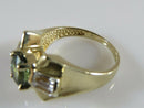 14K Solid Gold Blue Green Topaz Cocktail Ring Mid Century Size 4.25 JHL - Just Stuff I Sell