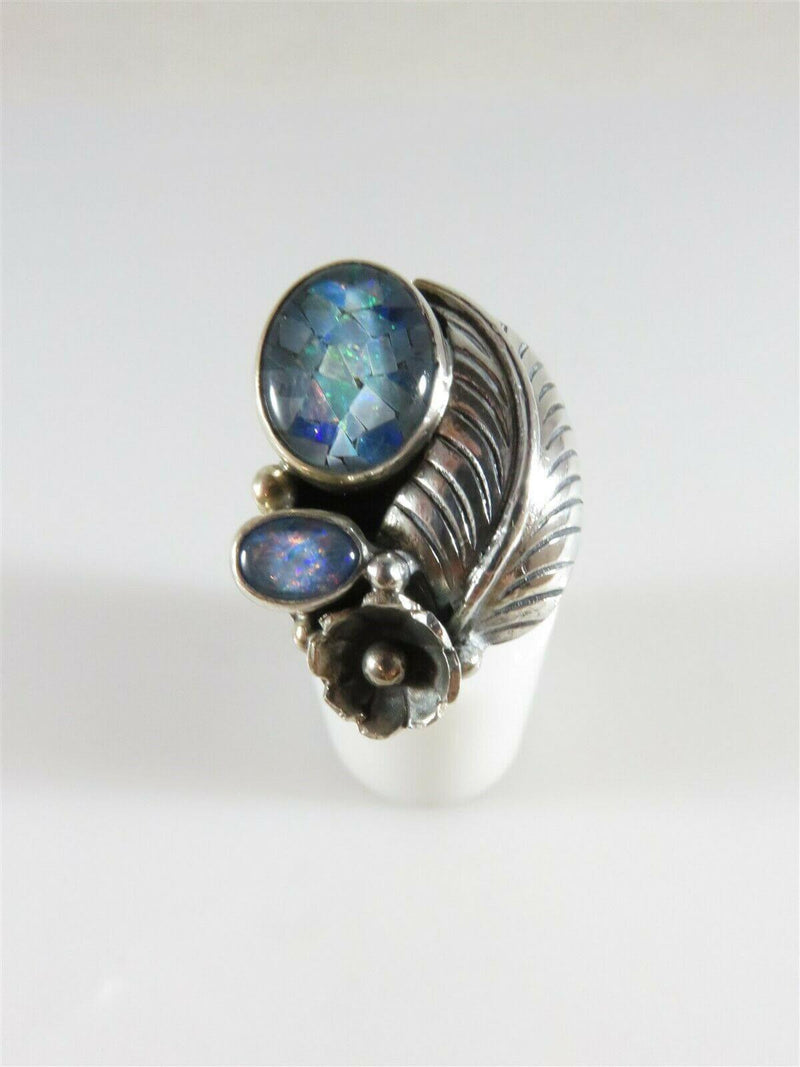 Lovely Opal Doublet Sterling Silver Native American Style Statement Ring - Just Stuff I Sell