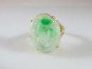 14K Gold Carved White Jadeite Jade with Green Nephrite Highlights Size 8.75 - Just Stuff I Sell
