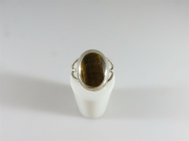 Vintage Polished Tigers Eye Sterling Silver Ring Mexico Eagle 2 Signed RCT - Just Stuff I Sell