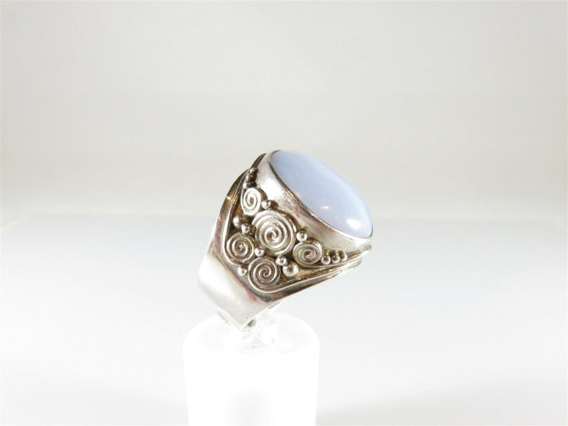 Polished Cabochon Blue Agate Pinky Ring Sterling Silver Sajen Size 10.25 - Just Stuff I Sell