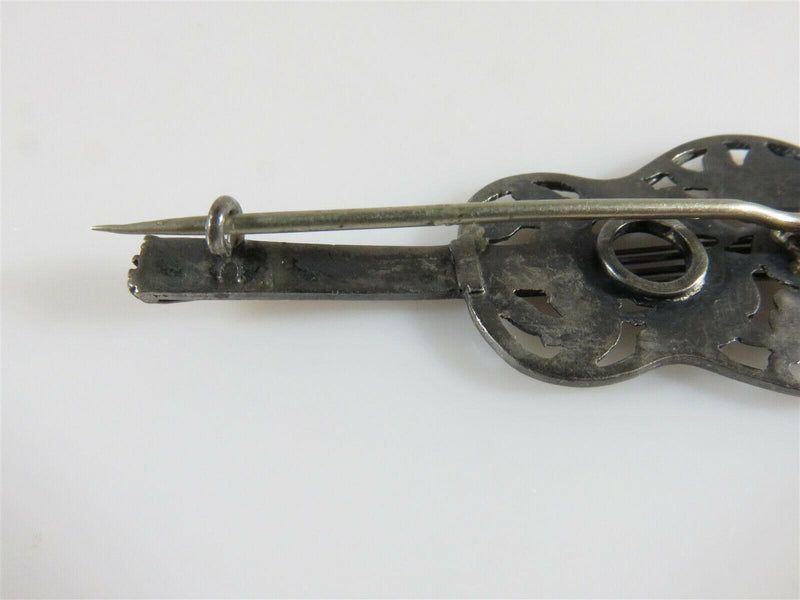 Beautiful Rare Victorian Floral Forget Me Not Guitar Brooch in Sterling - Just Stuff I Sell