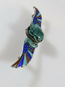 Antique Egyptian 800 Silver Enameled Scarab Brooch Enameled Wings of Horus - Just Stuff I Sell