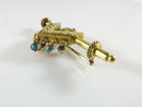 14K Yellow Gold Etruscan Revival Edwardian Pocket Watch Pin With Turquoise Dangles - Just Stuff I Sell