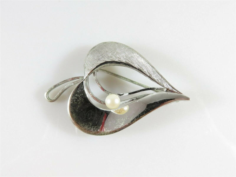 Curtis Creations Heart Leaf Brooch Rhodium over Sterling Silver Fair Condition - Just Stuff I Sell