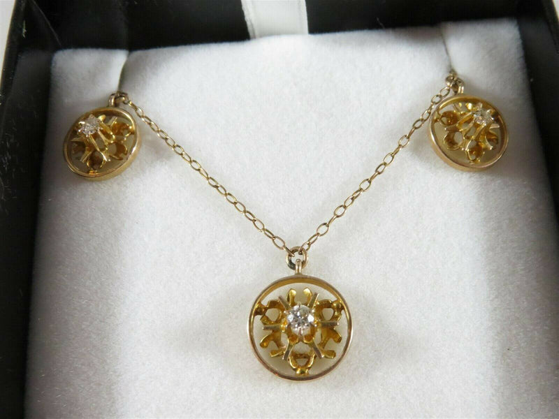 Edwardian Style 10K Gold Assembled Floral Settings Diamond Necklace 14.75" TL - Just Stuff I Sell