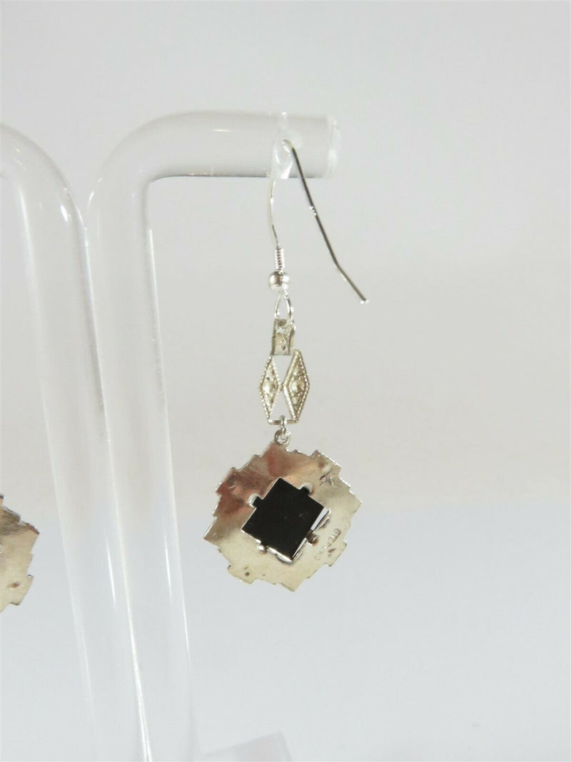 Sterling Silver Onyx Marcasite Accented Dangle Earrings With Matched Pendant - Just Stuff I Sell
