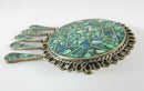 Taxco Crushed Turquoise Lapis Aztec Themed Brooch Pendant Sterling Silver - Just Stuff I Sell
