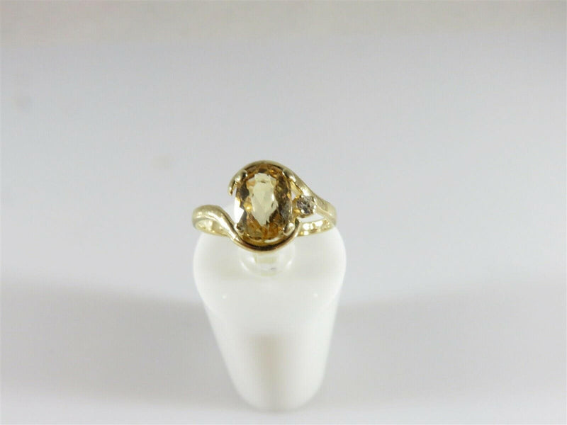 14K Yellow Gold Oval Yellow Citrine and Diamond Accented Ring Size 4.5 - Just Stuff I Sell