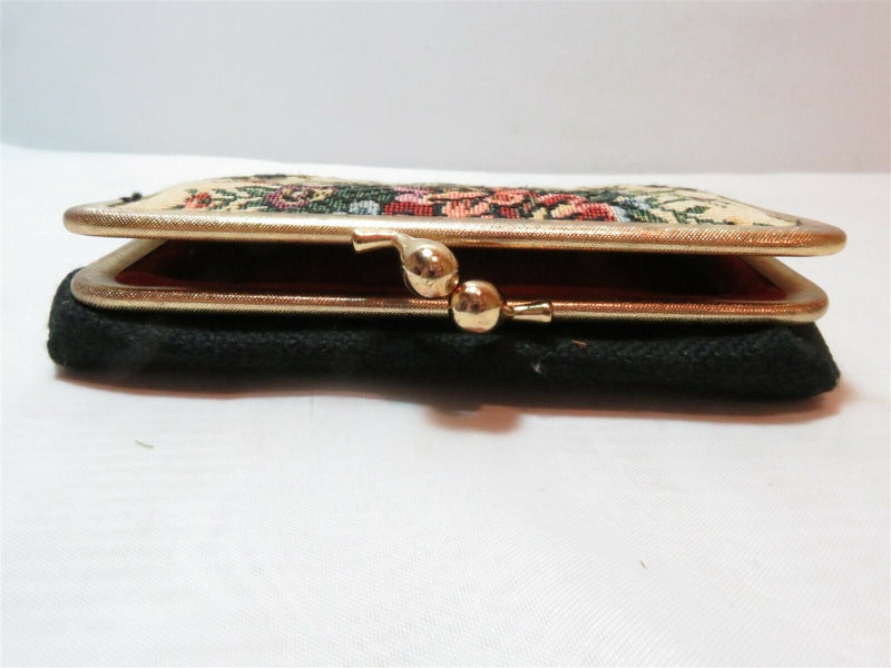 Nice Vintage Floral Design on Black Makeup Cosmetic Clutch with Mirror Japan - Just Stuff I Sell