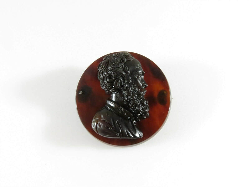 Circa 1860 Victorian Faux Tortoise Shell Cameo High Relief Male in Profile - Just Stuff I Sell
