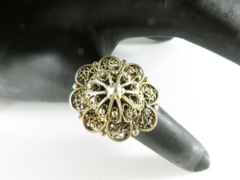 Vintique Hand Made Gilt Sterling Filigree Ring in the Bezalel Yemenite Style Adj - Just Stuff I Sell