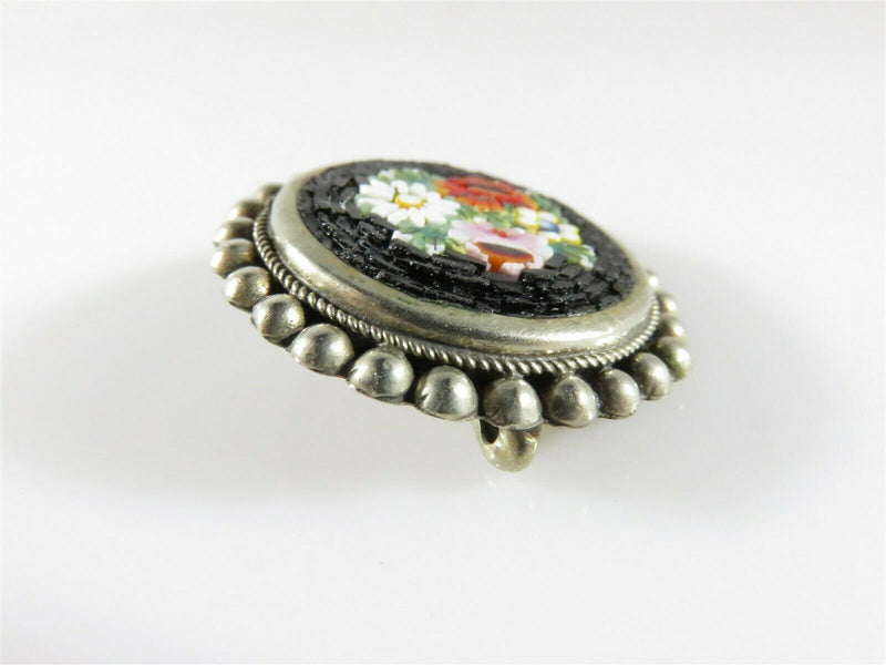 Vintage Floral Micro Mosaic Brooch Pin Alpaca Silver Well Executed - Just Stuff I Sell