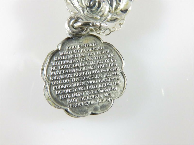 Unusual Sterling Silver Vintage Roses Guarding Mother Mary Lords Prayer Pendant - Just Stuff I Sell