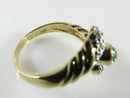 14K 585 Yellow Gold Cabochon Emerald Diamond Accented Bypass Ring - Just Stuff I Sell