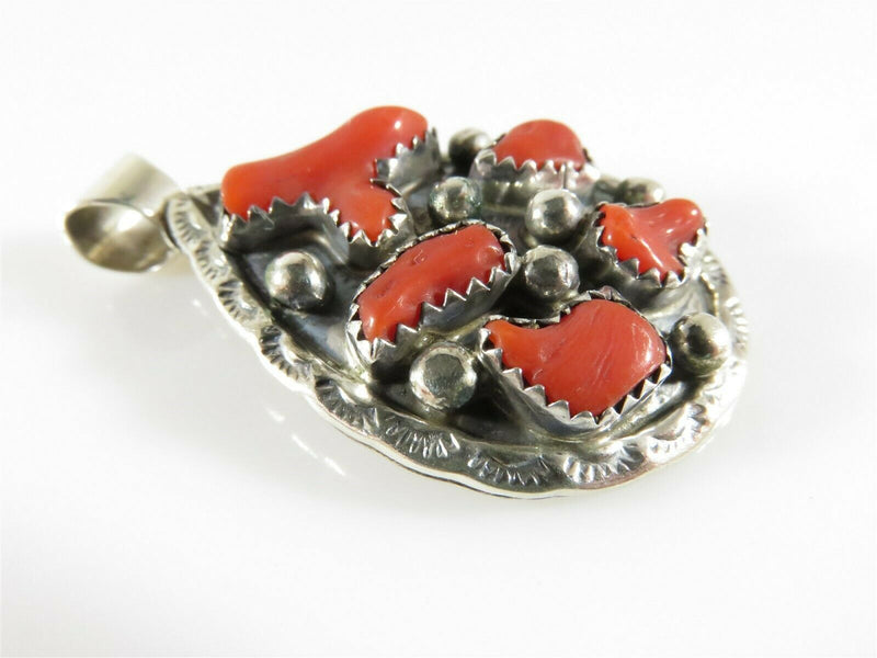 Navajo Style Sterling Silver and Red Coral Pendant Signed N .Juan 5.90mm Bale - Just Stuff I Sell
