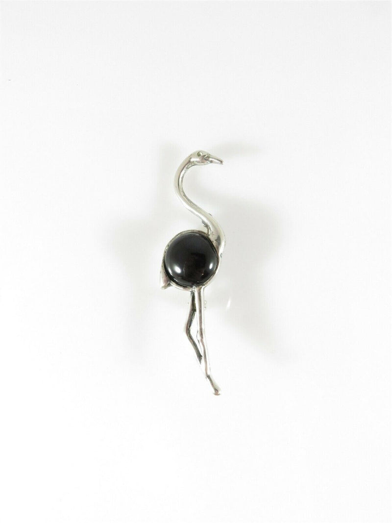 Lovely Sterling Silver Flamingo Brooch with Polished 13.8 mm Cabochon Onyx Stone - Just Stuff I Sell