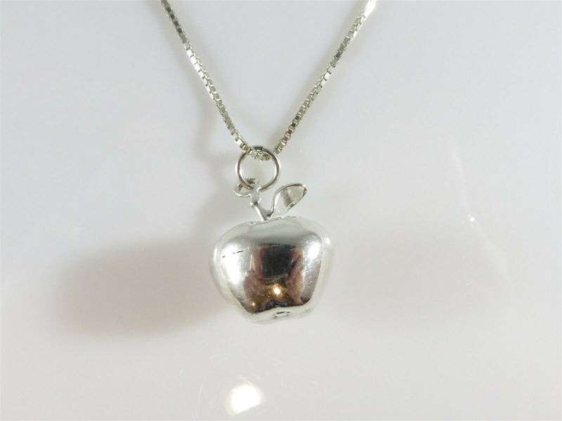 Unusual 3D Apple Pendant with 20" Box Chain Sterling Silver Necklace - Just Stuff I Sell