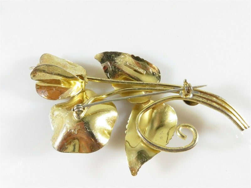 Unsigned Large Sterling Silver Gold Vermeil Pink Stone Floral Brooch - Just Stuff I Sell