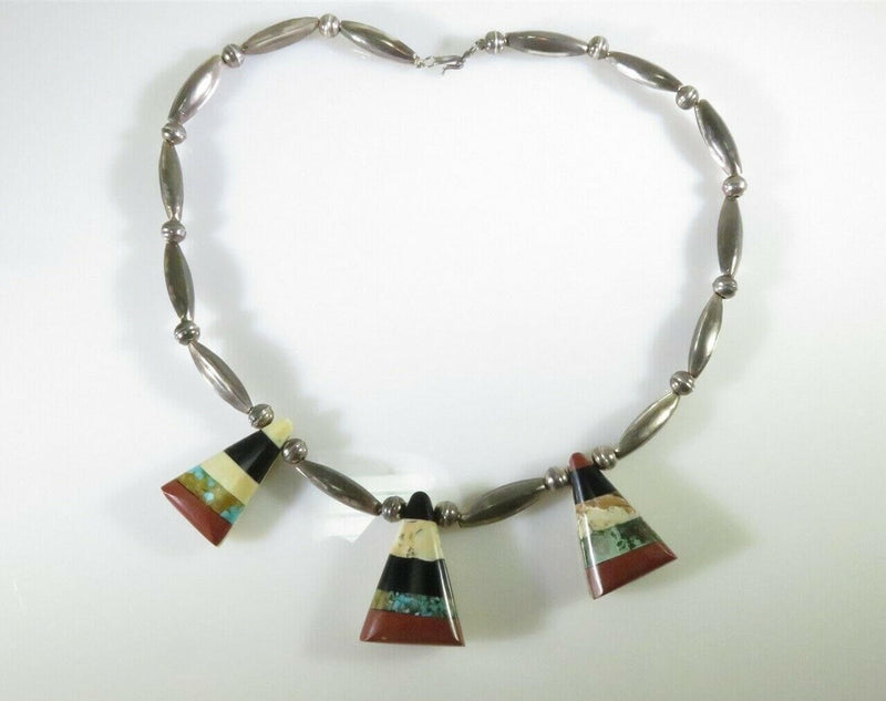 Fabulous Sterling Silver bench Pearls & Melons Inlaid Triangles Heishi Necklace - Just Stuff I Sell