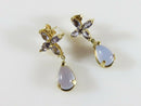 Lovely Tanzanite & Blue Moonstone Teardrop Dangle Earrings Floral 14K Gold - Just Stuff I Sell