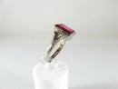 10K White Gold Faceted Ruby Solitaire Art Deco Style Pinky Ring Size 10 - Just Stuff I Sell